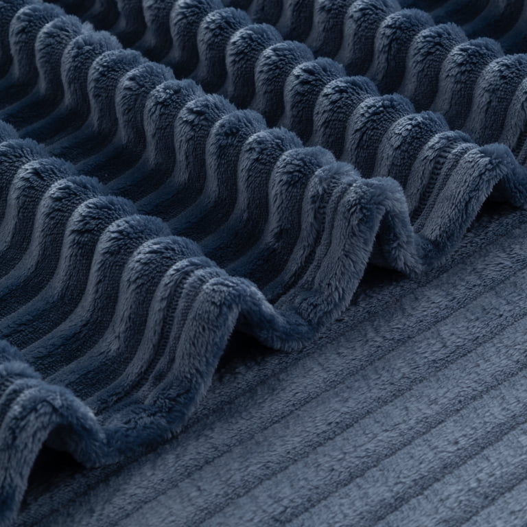 Textured Plush Channel Knit Throw Blanket, Weathered Blue photo 3