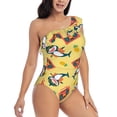 thumbnail image 3 of Pofeuu Pineapples Sharks In Hawaiian Print Women's One Piece Swimsuits One Shoulder Swimwear Asymmetric Ruffle Monokinis Bathing Suits-Medium, 3 of 6