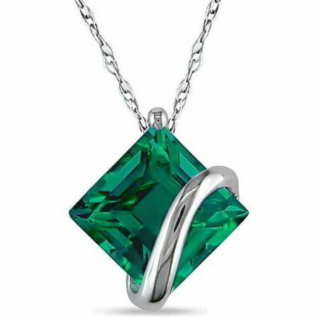 2-1/2 Carat T.G.W. Created Emerald 10kt White Gold Solitaire Pendant, 17
