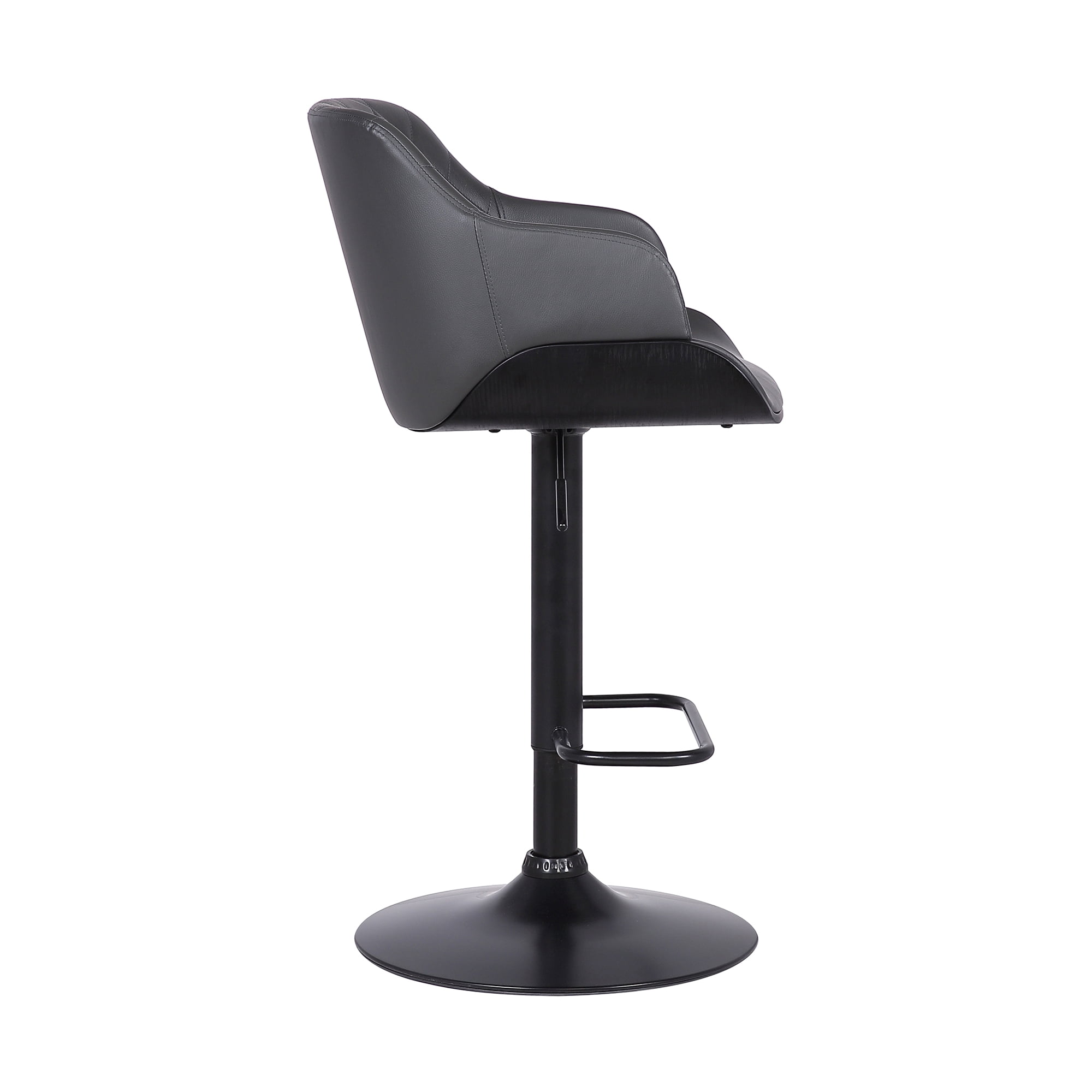 Toby Gray Faux Leather Adjustable Height Swivel Black Wood and Metal Bar Stool