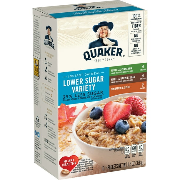 Quaker Instant Oatmeal, Lower Sugar Variety Pack, 10 Packets - Walmart ...