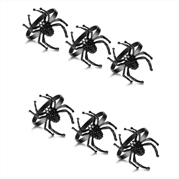 Juego de Anillos para Servilletas de Halloween Servilleta de Halloween con Forma de Araña Broche de Servilleta de Aleación de Metal con Forma de Araña de Diamantes