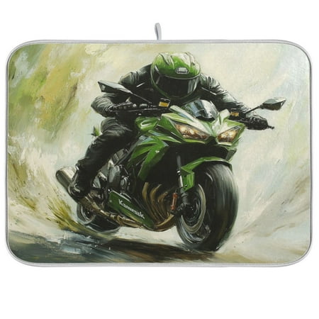 

Kitchen Drying Mat 16x18In Drying Dish Mat Dish Drying Mats Kitchen Countertop Multi-Function Drain Drying Mat Kitchen Table Cool Cartoon Motorcycle
