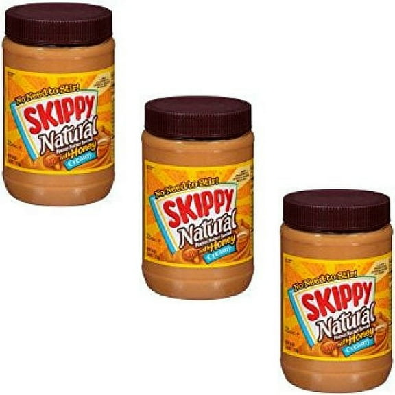 Skippy Natural Creamy Peanut Butter Spread with Honey 40 oz. Plastic Jar - 3 Bottles