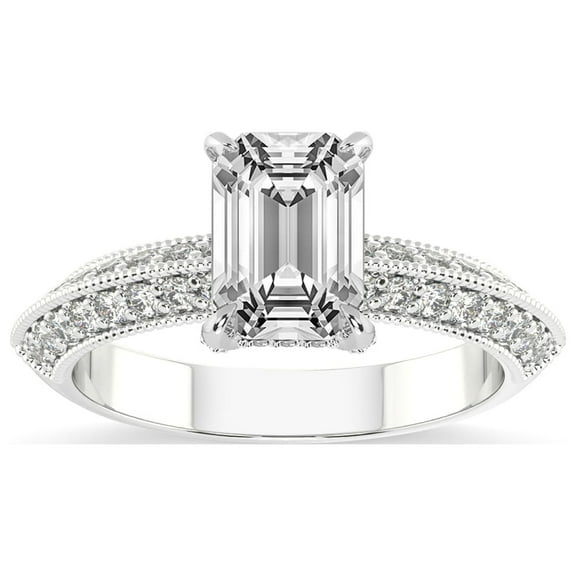 Emerald Shape 3 Carat IGI Certified Lab Grown Diamond Ring | 14K White Gold | Dua Side Stone Knife Edge Lab Diamond Ring | FG-VS1-VS2 Quality Friendly Diamonds