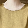 thumbnail image 7 of SSZMDLB Women Silk Satin Long Sleeve Tshirt Round Neck Flowy Casual Basic Blouse Travel Vacation Outfits Summer Tops, Gold L, 7 of 7