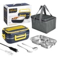 thumbnail image 1 of Electric Lunch Box Food Heater Portable Three Compartment Food Lunch Box Warmer for Car Truck Home Work Leak Proof with 1.2L Removable 304 Stainless Steel Container & Spoon (White), 1 of 13