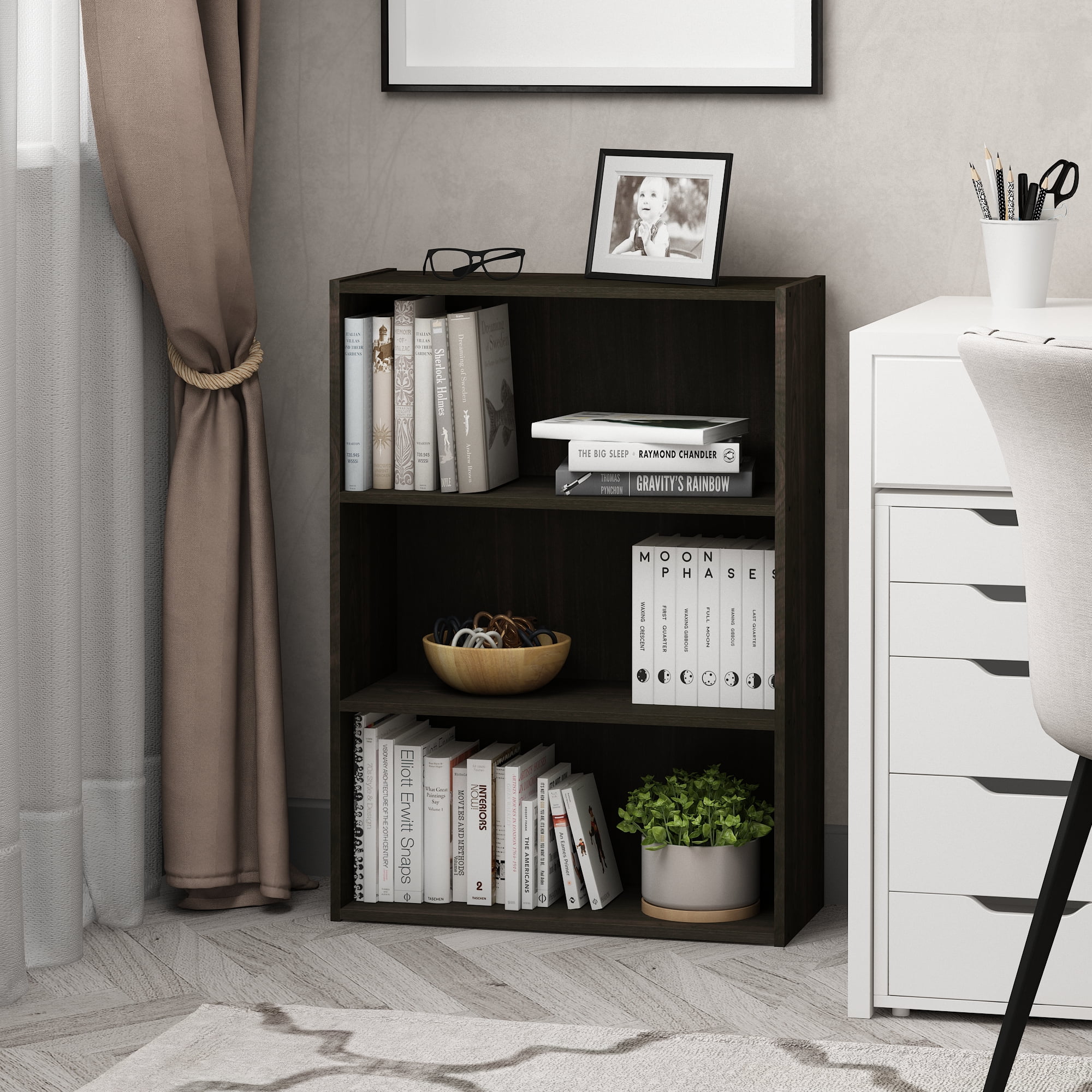 Furinno Pasir 3-Tier Bookshelf, Open Storage, Espresso - Walmart.com
