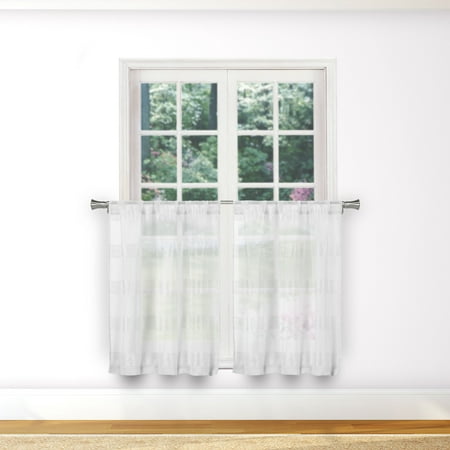 Bathroom and More Collection SHEER Pure White 2 Piece Window Curtain Café/Tier Set Stripe Design (Pair (2) Tiers 24in L