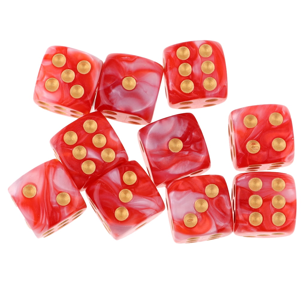 NEW 10 White with Multicolor Pips 6 Sided RPG Bunco Game Dice Set 16mm D6 