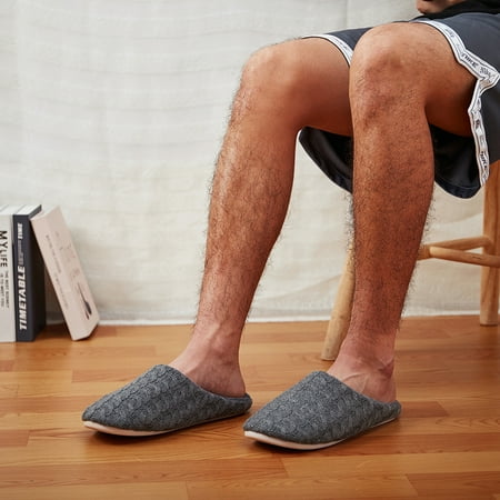 

Mens Knitted Slippers Cozy Memory Foam scuff Slippers Slip On Warm House Shoes Indoor/Outdoor With Best Arch Surpport