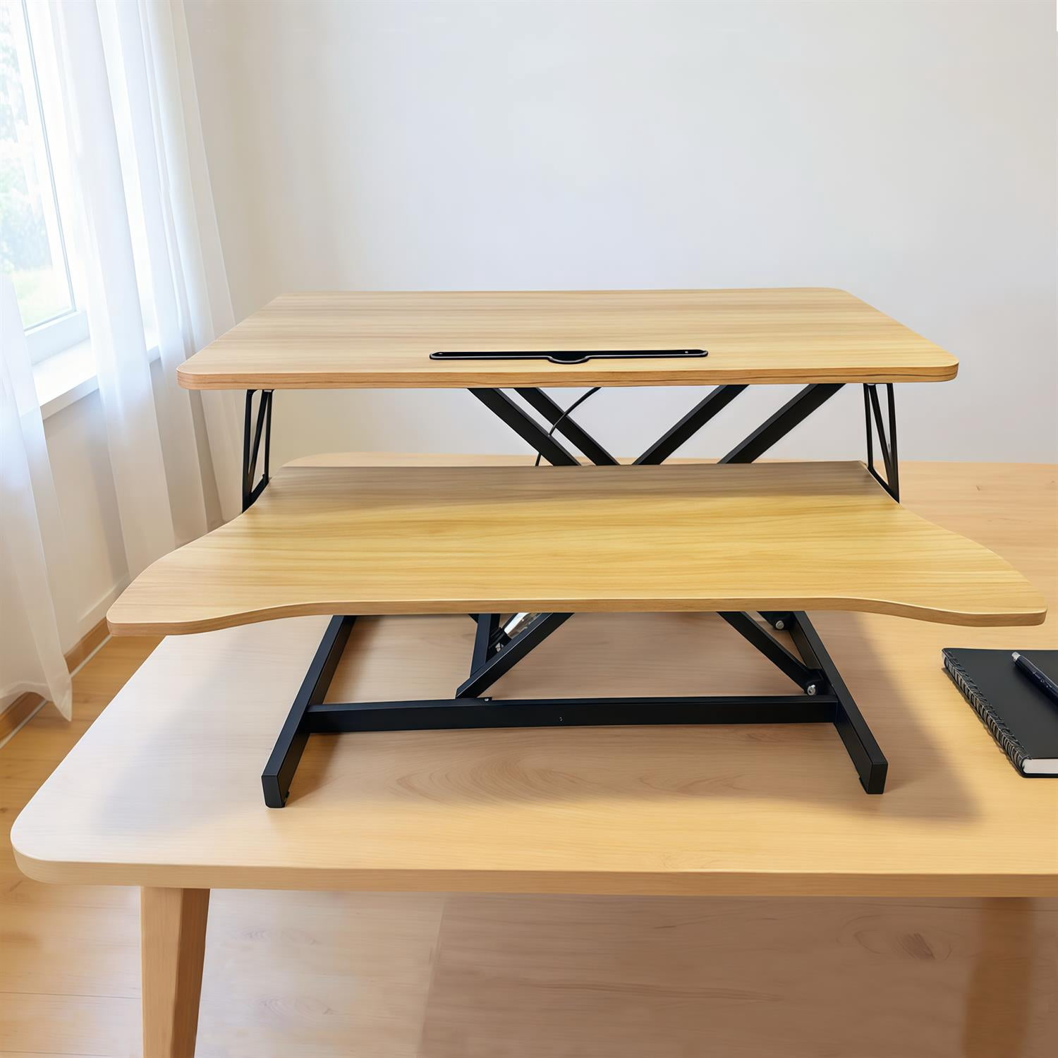 Demi Bonn 32 Inch Desk Converter - Height - Adjustable, Sit - to - Stand, Dual Monitor Workstation, Natural