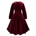 thumbnail image 2 of AURA Plus Size Burgundy Knit Midi Dress V Neck Lantern Long Sleeve High Waist A Line, 2 of 6