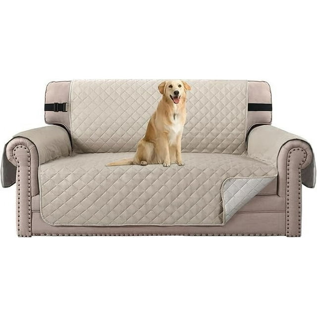 Reversible Quilted Chair Cover Water Chair Slipcover Furniture Protector Washable Chair Couch Cover with Elastic Strap for Kids Dogs Pets(Armchair Grey/)