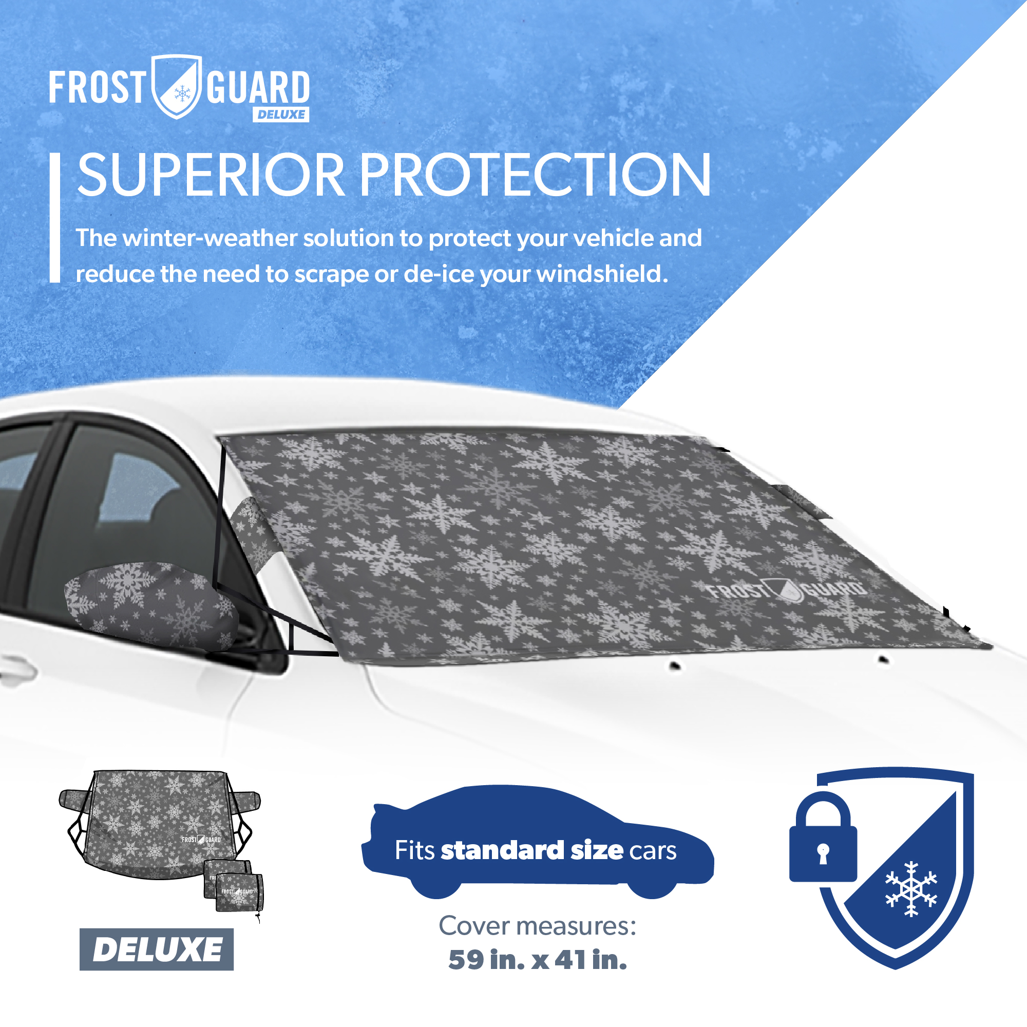 Thick Winter Windshield Snow Cover For Car – Ice, Frost & Sun Protector With Mirror Straps