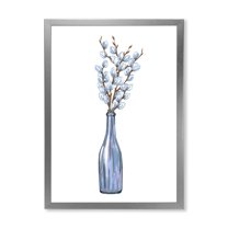 Designart 'Bunch of White Pussy Willow Twigs II' Farmhouse Framed Art Print