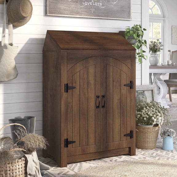 Amos 2-Door Wood Shoe Cabinet for 10 Shoes, Distressed Walnut