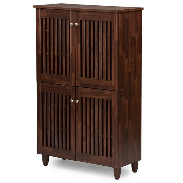 Baxton Studio Fernanda 4 Door Tall Shoe Cabinet in Oak Brown