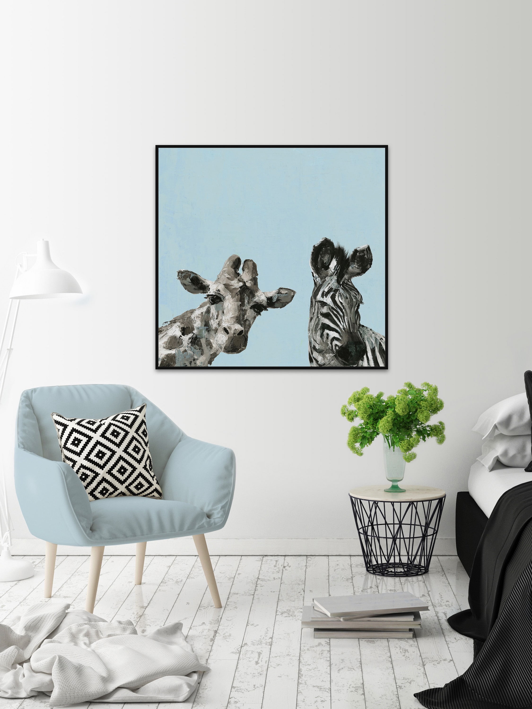 Giraffe and Zebra III Floater Framed Painting Print on Canvas