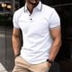 thumbnail image 2 of Camisas de Manga Corta de los Hombres de Color Sólido Turndown Collar Botón Blusa, Ligero Casual de Manga Corta Blusa, 2 of 9