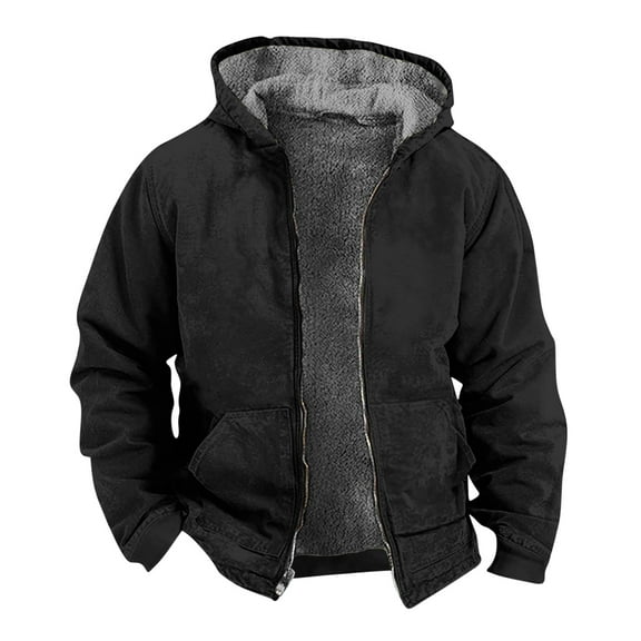 BXINGOHAI Men Winter Hoodies Full Zip Up Jacket Fleece Sherpa Lined Heavyweight Sweashirts Outdoor Travel Camping Sweashirt with Pockets Today Black,M