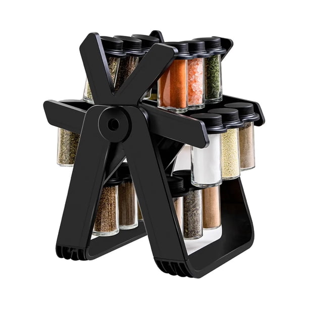 DEUS KITCHEN Especiero giratorio 18 frascos de vidrio y plástico BPA free. | Etiquetas y embudo