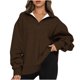 thumbnail image 2 of ICHUANYI Clearance Fashion Women Casual Pure Colour Lapel Neck Long Sleeve Loose T-Shirt Blouse Pullover Tops(Coffee, XXL) ICHUANYI WER2023080909368, 2 of 6