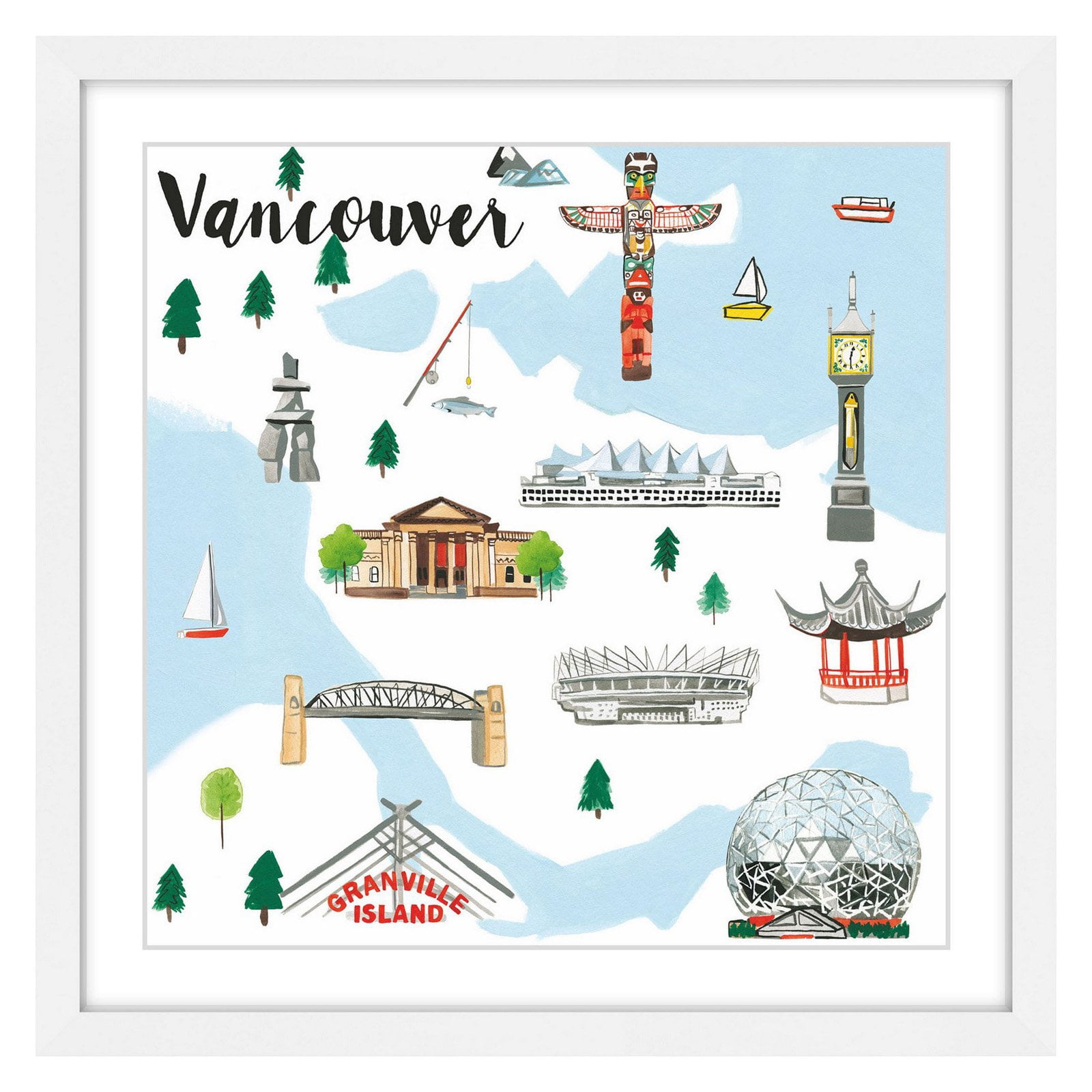 Marmont Hill "Travel Vancouver" By Molly Rosner Framed Painting Art Print, 24.0" x 1.5"