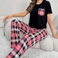 thumbnail image 7 of XINXIAOO Plaid Pocket Short Sleeve Pajama Set For Women Casual Checkered Sleepwear With Long Pants Comfortable Two Piece Loungewear Animal Print Pajamas Women Flannel Pajamas Women Petite Size Satin, 7 of 7