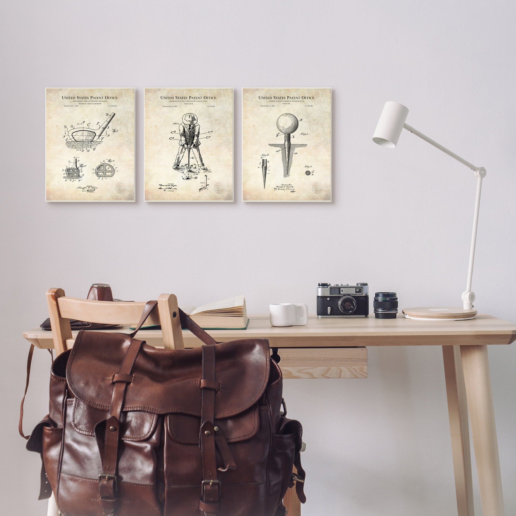 Stupell Industries Golf Sport Vintage Patent Club Head and Tee Diagram Wood Wall Art, 13 x 19, Design by Karl Hronek
