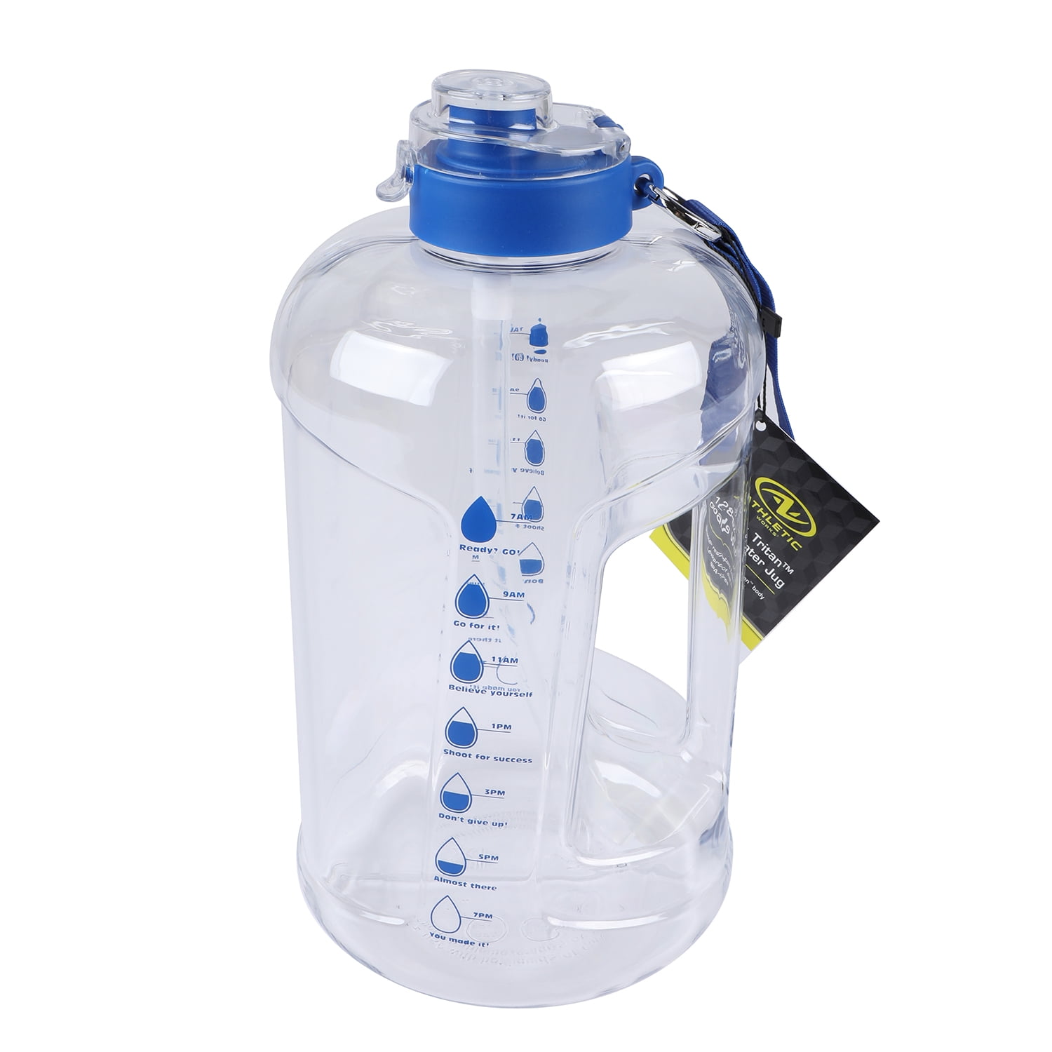 Athletic Works 128 oz Goals Jug with Dual Lid, Blue Accent