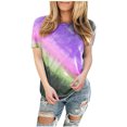 thumbnail image 1 of Pompotops Mode Femmes T-Shirt Tie-dye Col Rond Manches Courtes Tee Décontracté Blouse, 1 of 5