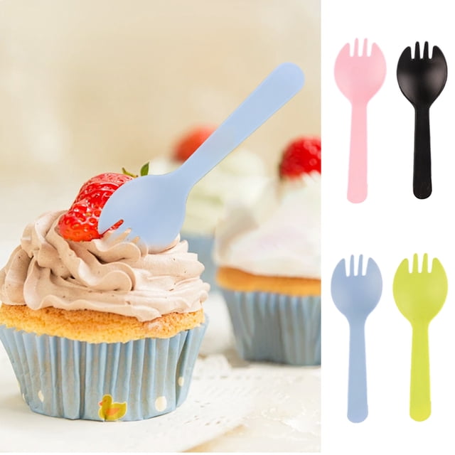 Frosted Birthday Cake Forks And Spoons Disposable Plastic Spoons Baking Dessert Forks Individually Wrapped Cutlery