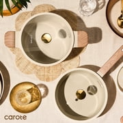 CAROTE 28-Piece Ceramic Pots and Pans Set, Nonstick Cookware Set with Lids, Induction Compatible, Oatmeal