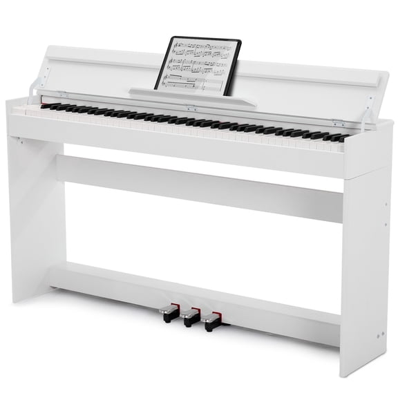 MUSTAR 88Keys Upright Fully Weighted Digital Piano Graded Hammer Action Electronic Keyboards with 3-Pedal for Beginners(White)