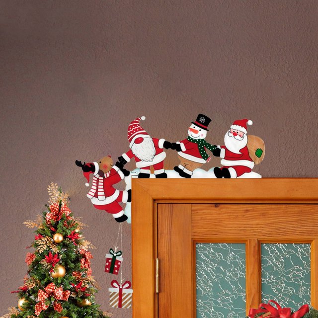 BKER Christmas Decoration Cartoon Old Man Snowman Corner Door Number Plate Dress Up Doll Hand In Hand Door Corner Layout Props