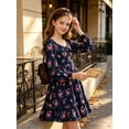 thumbnail image 3 of Lanbubble Girls Long Sleeve Floral Dress Square Neck Ruched A-Line Casual fall winter Dress 7-14 Years, 3 of 12