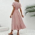 thumbnail image 5 of Womens Summer Dresses, Wedding Guest Floral Chiffon Short Sleeve Ruffle V Neck Tie Tunic Flowy Maxi Beach Dress Comfortable Shoes Women Maxi Dresses For 2025 Dresses Midi (S, Pink) ZMTing, 5 of 5