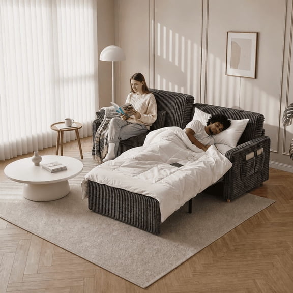AIHO 78.7" Convertible Sofa Bed, Multi-Functional Adjustable Sleeper Sofa with Reclining Backrest & Removable Armrest, Space Saving Folding Couch Bed for Small Apartment Living Room, Dark Gray