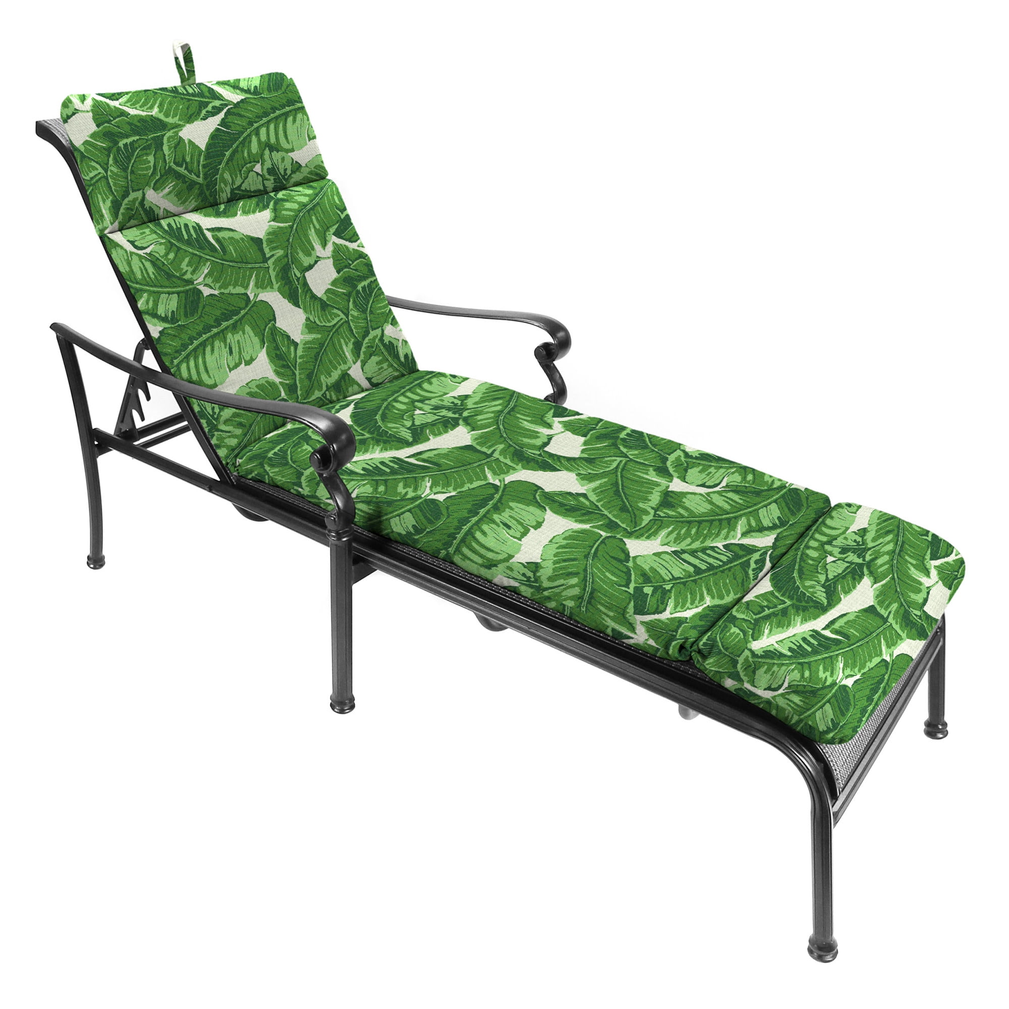 Jordan Manufacturing Sunbrella 74" x 22" Tropics Jungle Green Leaves Rectangular Outdoor Chaise Lounge Cushion with Ties and Hanger Loop