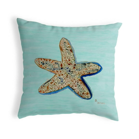 Betsy Drake Interiors Starfish - Teal No Cord Pillow 18x18