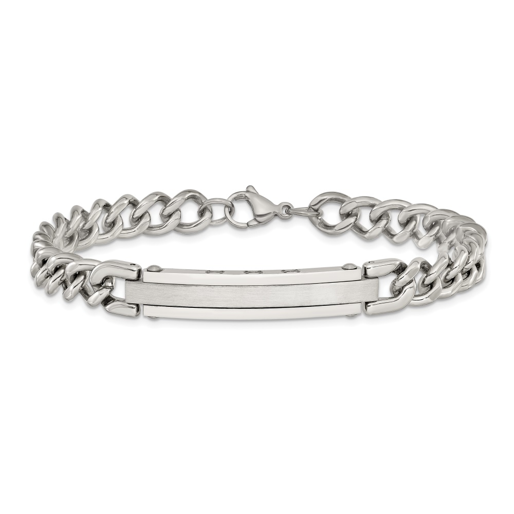 Diamond2Deal Stainless Steel Brushed and Polished Curb Link 8 inch ID Bracelet for Men 8.5"