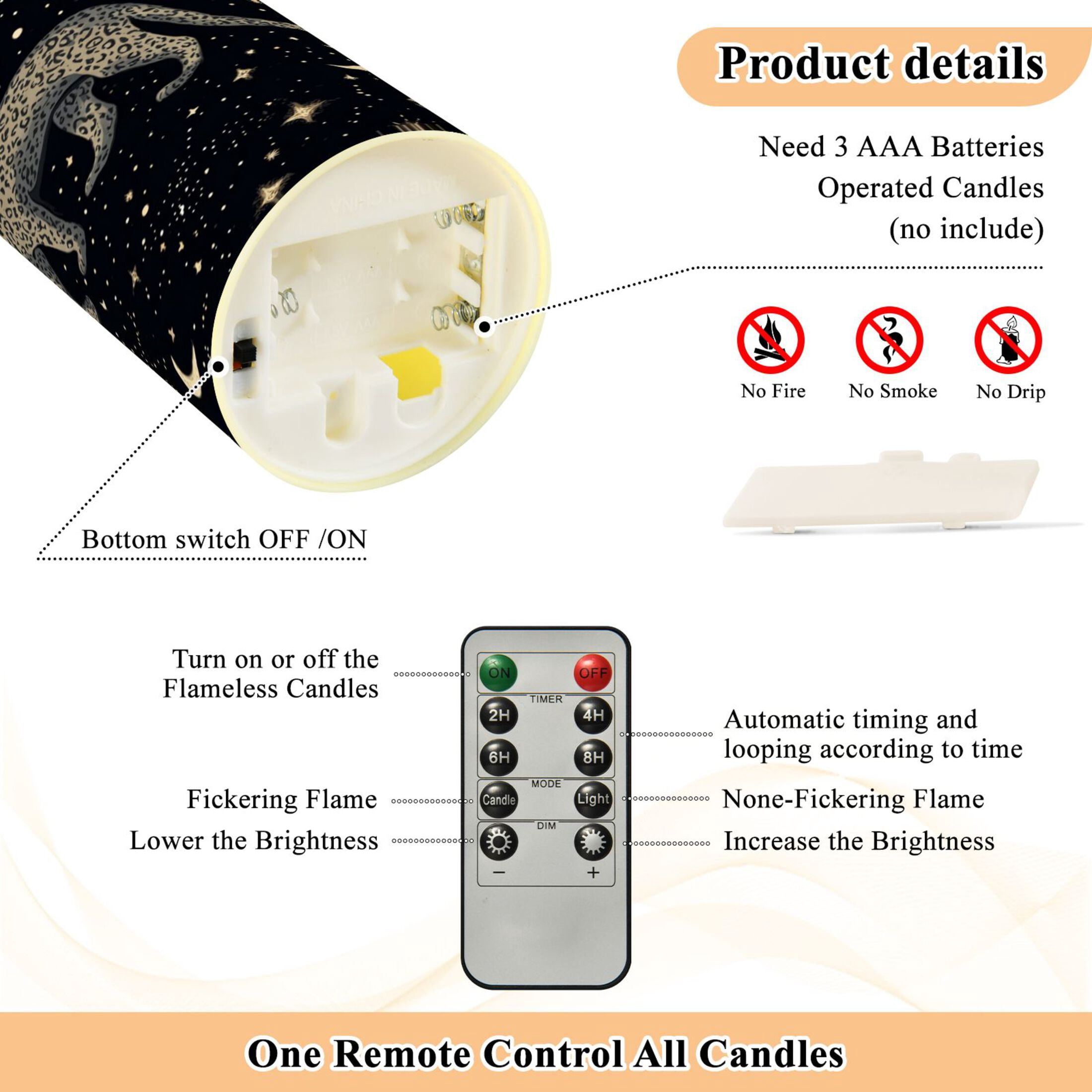 Iauyy Flameless Candles Battery Operated LED Pillar Candles with Remote and Timer, Leopard Set of 2 （M)
