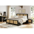 thumbnail image 6 of Memoryfield Rattan Queen Bed Frame with LED Headboard (7 Colors), Boho Cane Platform Bed with 4 Large Drawers, Metal Slats Support, No Box Spring Needed, Black, 6 of 9