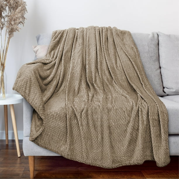 PAVILIA Soft Fleece Taupe Tan Throw Blanket for Couch Lightweight Plush Warm Blankets for Bed Fuzzy Cozy Flannel Blanket Throw for Sofa Travel Jacquard Pattern Taupe Camel Twin 60x80 inch Walmart Busi...