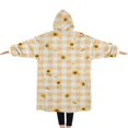 thumbnail image 2 of Oversized Wearable Blanket Hoodie,Orange White Checker Sunflower Pattern Sherpa Blanket Hoodie with Super Pockets,Super Warm Fuzzy Pullover for Women & Men, 2 of 6