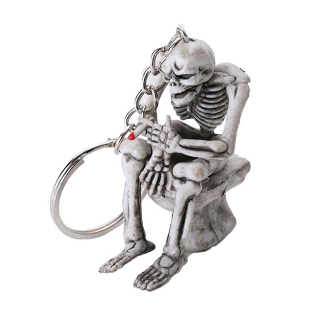 Cool Skull Toilet Keychain Creative Skeleton Skull Sitting on The Toilet Keyring Keychain Purse Pendant Accessories