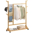 thumbnail image 1 of Clothes Rack Durable Bamboo Universal Wheels Strong Load Bearing Garment Rack for Bedroom Hotel Living Room 100cm/39.4in Long with Trousers Rack, 1 of 1