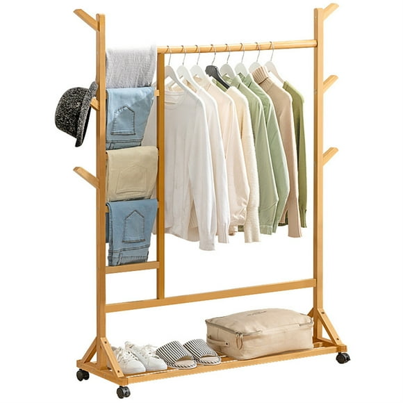 Garment Rack,Clothes Rack Durable Bamboo Hanging Clothes Rack Hanging Rack High Capacity