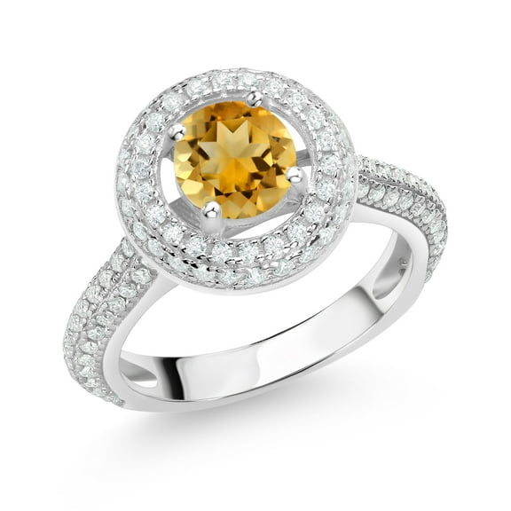 Gem Stone King 925 Sterling Silver Engagement Ring for Women Set with Citrine and Moissanite (1.41 Cttw)